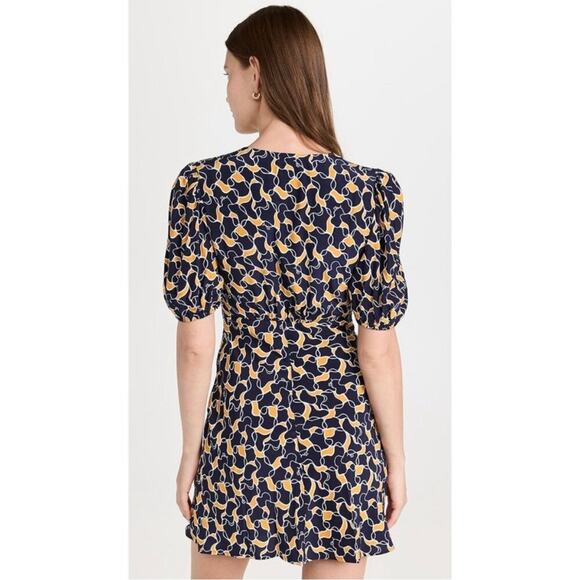 STAUD Mini Milla V-Neck Dress in Navy Yellow Abstract Wave Print Women’s sz 10 - Picture 9 of 9